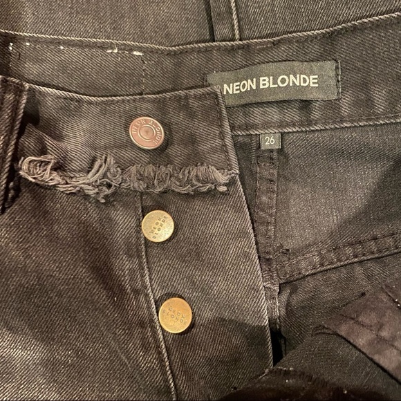 Free People Neon Blonde Black Siren Mom Fit High Rise Distressed Jeans 26 - Picture 8 of 16